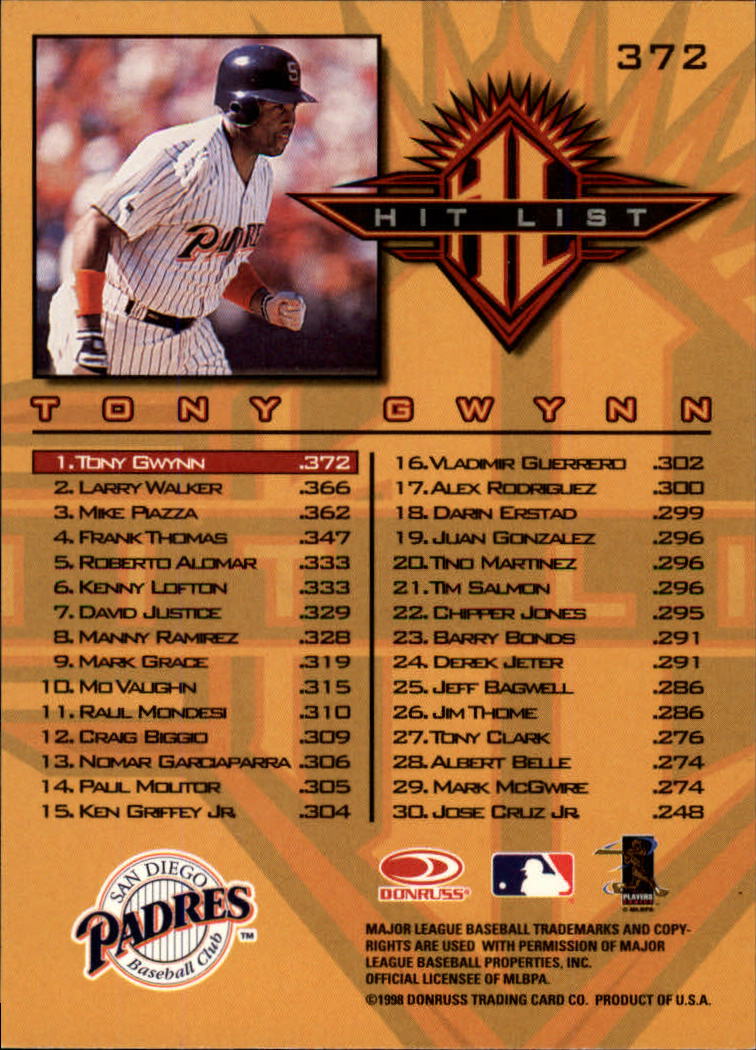 1998 Donruss Baseball "Main Set" Base Cards #251 to #420 - Picture 245 of 341