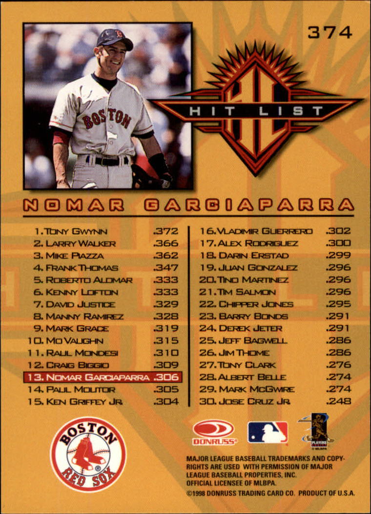 1998 Donruss Baseball "Main Set" Base Cards #251 to #420 - Picture 249 of 341