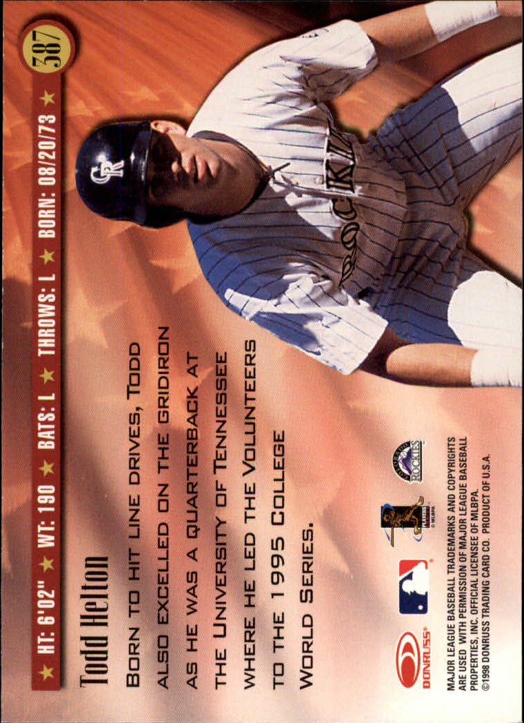 1998 Donruss Baseball "Main Set" Base Cards #251 to #420 - Picture 275 of 341