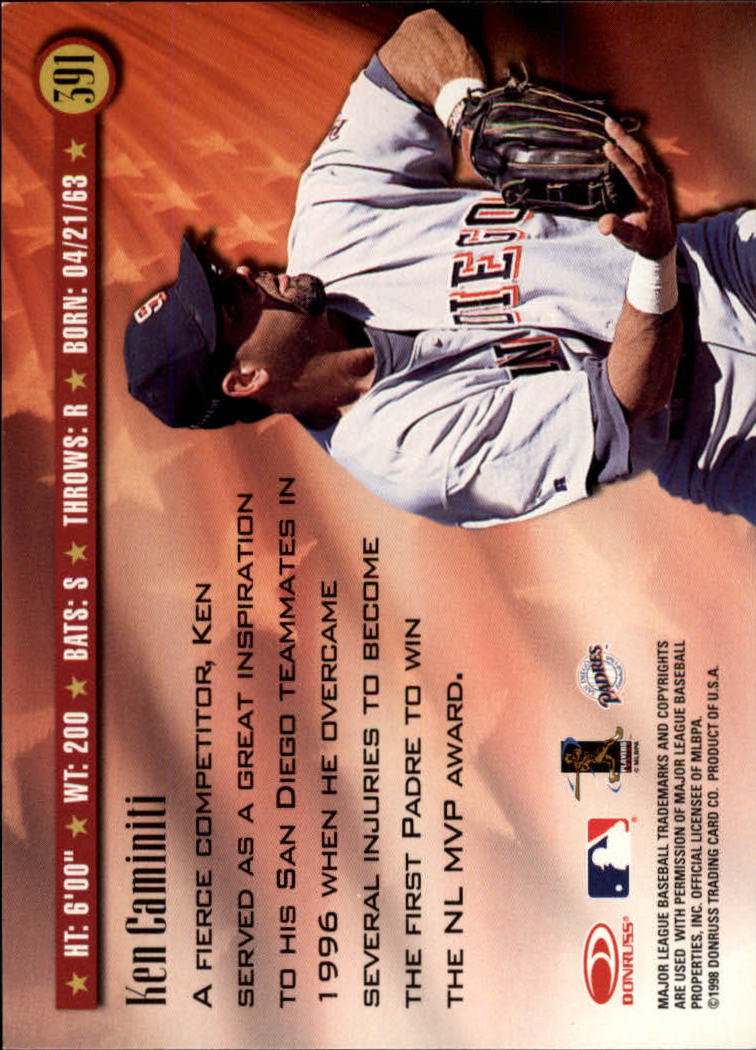 1998 Donruss Baseball "Main Set" Base Cards #251 to #420 - Picture 283 of 341