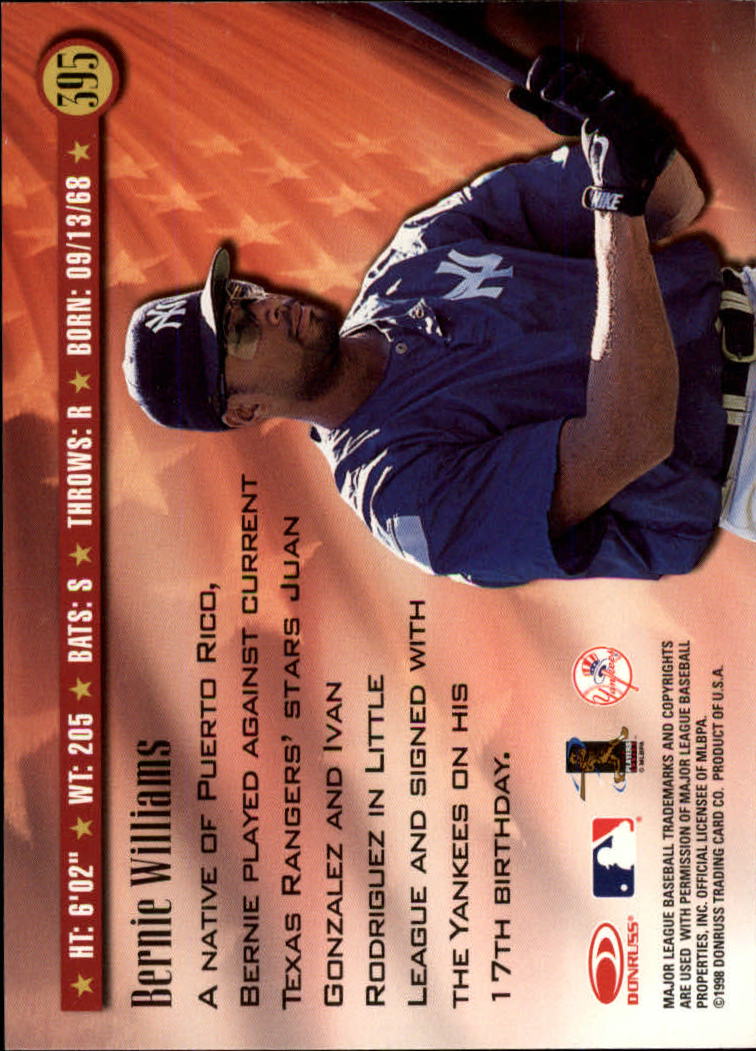 1998 Donruss Baseball "Main Set" Base Cards #251 to #420 - Picture 291 of 341