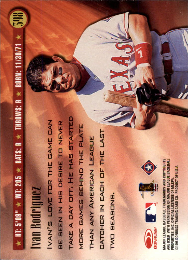 1998 Donruss Baseball "Main Set" Base Cards #251 to #420 - Picture 297 of 341
