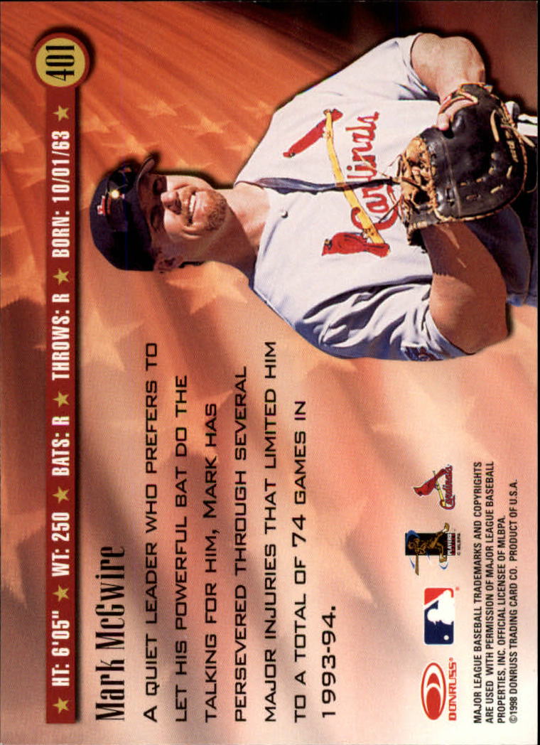 1998 Donruss Baseball "Main Set" Base Cards #251 to #420 - Picture 303 of 341