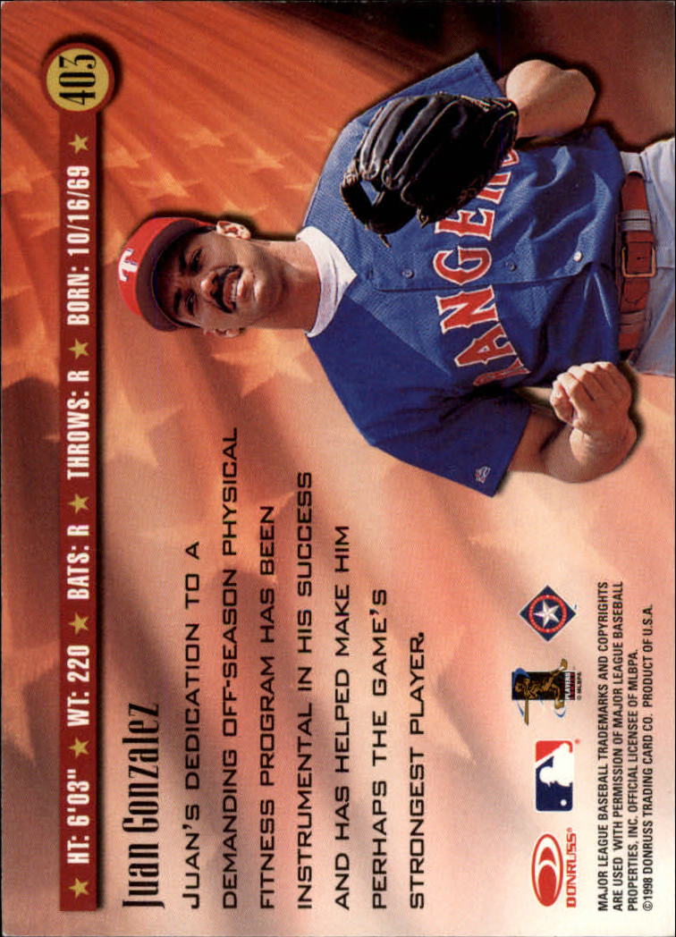 1998 Donruss Baseball "Main Set" Base Cards #251 to #420 - Picture 307 of 341