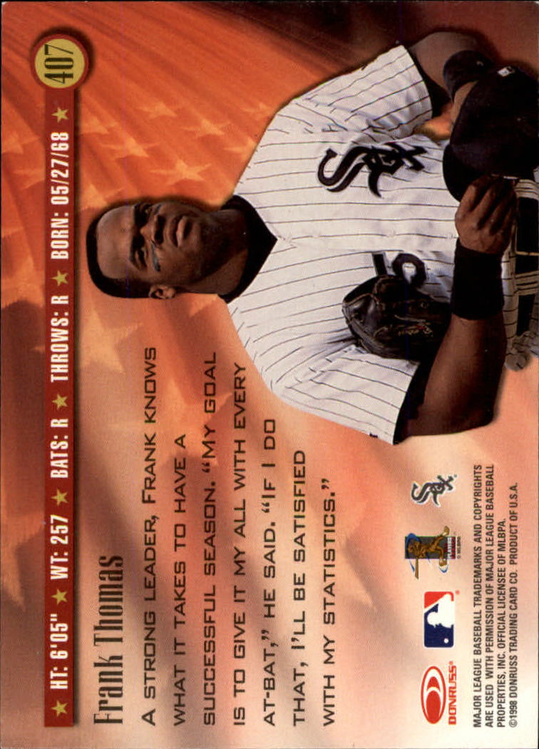 1998 Donruss Baseball "Main Set" Base Cards #251 to #420 - Picture 315 of 341