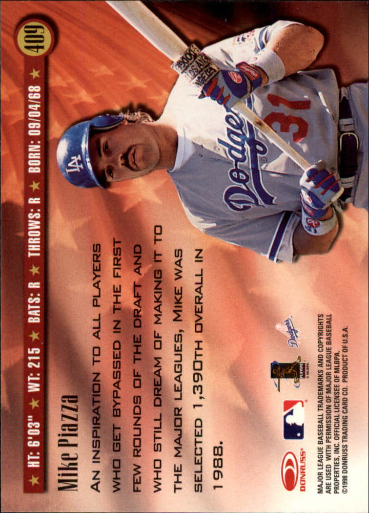 1998 Donruss Baseball "Main Set" Base Cards #251 to #420 - Picture 319 of 341