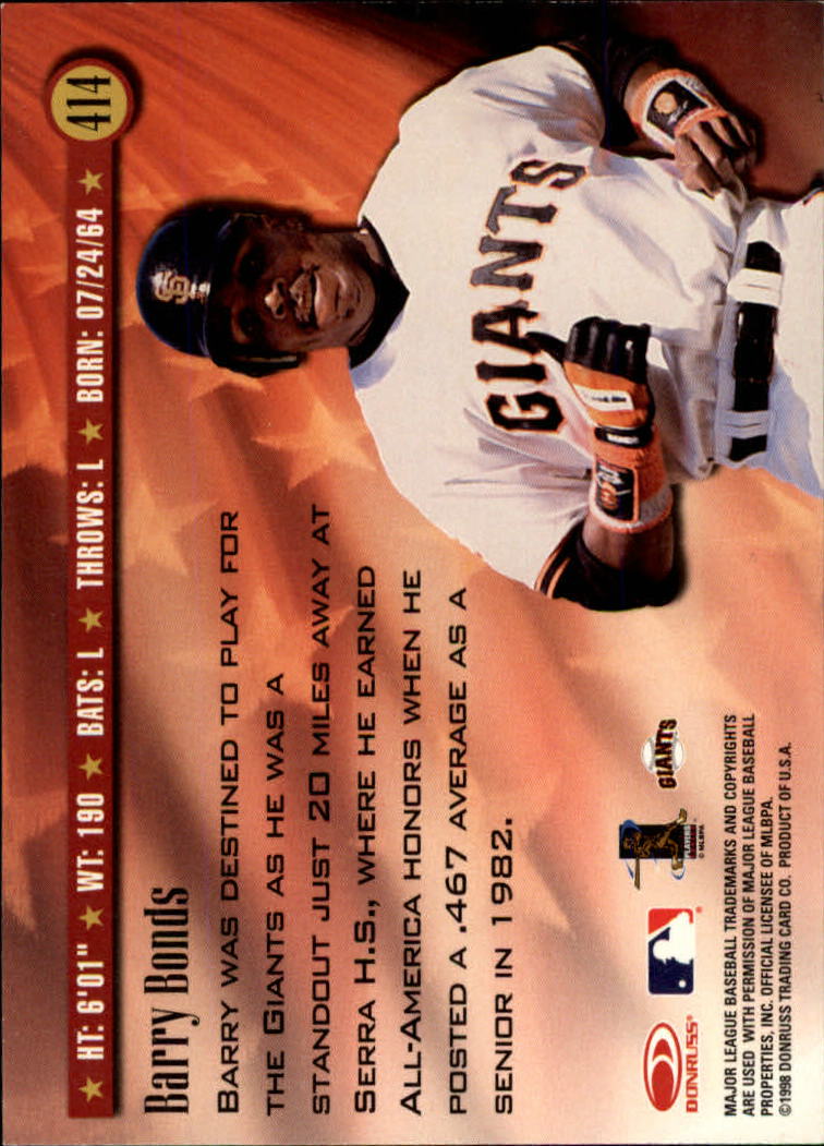 1998 Donruss Baseball "Main Set" Base Cards #251 to #420 - Picture 329 of 341