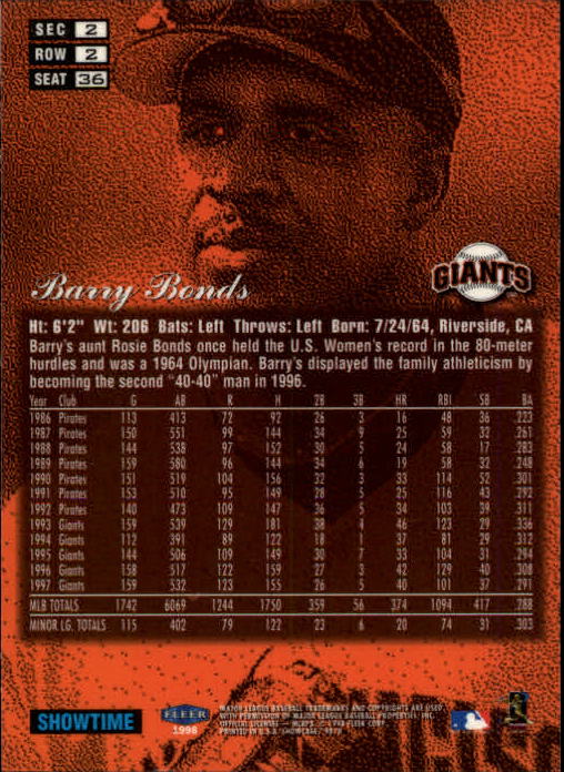 1998 Flair Showcase (Fleer) Baseball "Row 2" Parallel Cards - Picture 27 of 53