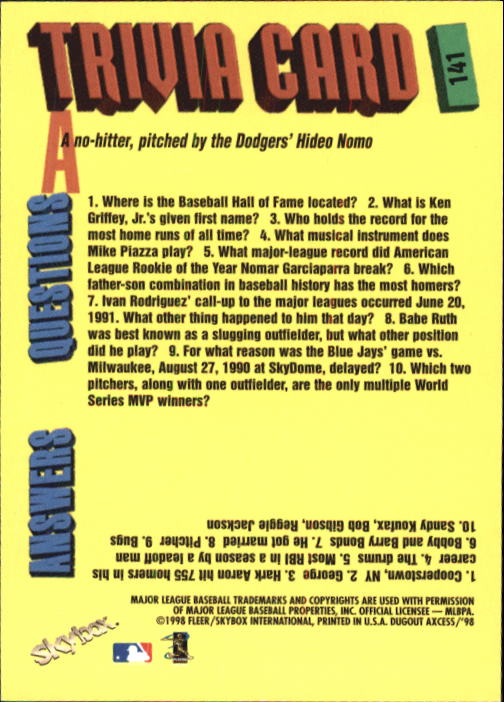 1998 SkyBox Dugout Axcess Baseball Card Pick - Picture 273 of 289