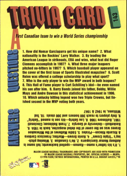 1998 SkyBox Dugout Axcess Baseball Card Pick - Picture 277 of 289