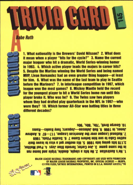 1998 SkyBox Dugout Axcess Baseball Card Pick - Picture 281 of 289