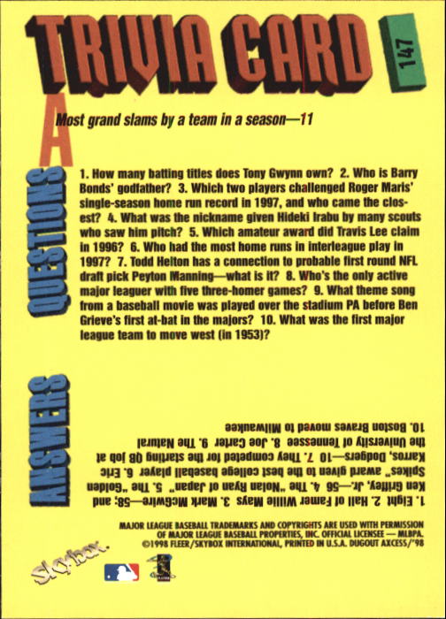 1998 SkyBox Dugout Axcess Baseball Card Pick - Picture 285 of 289