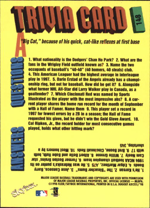 1998 SkyBox Dugout Axcess Baseball Card Pick - Picture 287 of 289