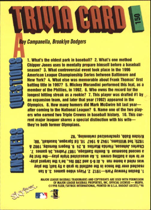 1998 SkyBox Dugout Axcess Baseball Card Pick - Picture 289 of 289