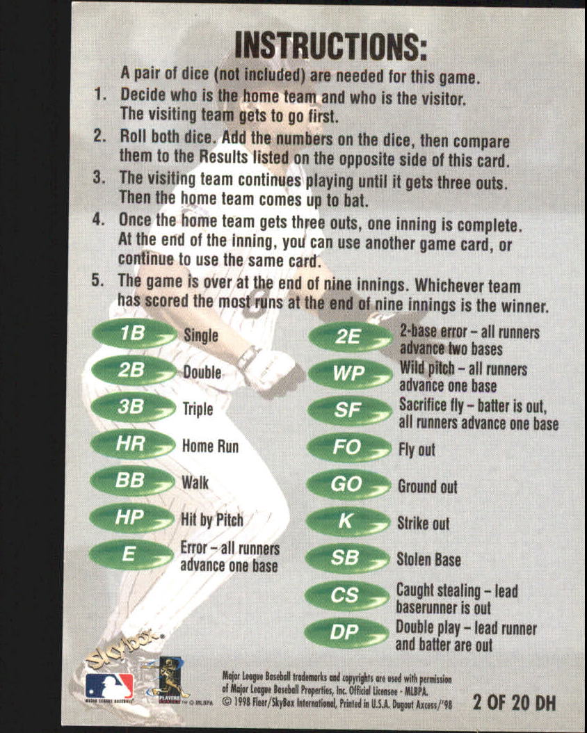 1998 Skybox Dugout Axcess Baseball "Insert" Cards - Picture 15 of 61