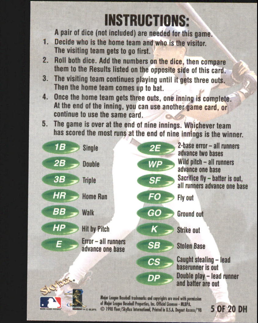 1998 Skybox Dugout Axcess Baseball "Insert" Cards - Picture 21 of 61