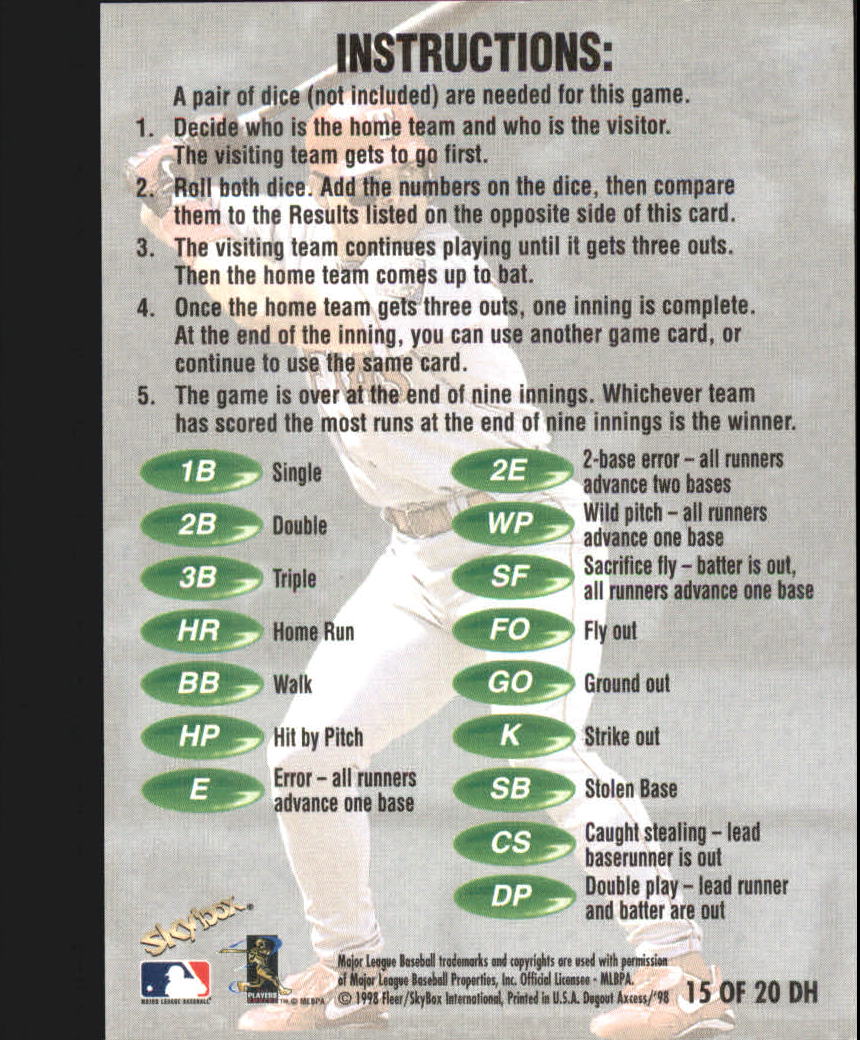 1998 Skybox Dugout Axcess Baseball "Insert" Cards - Picture 39 of 61