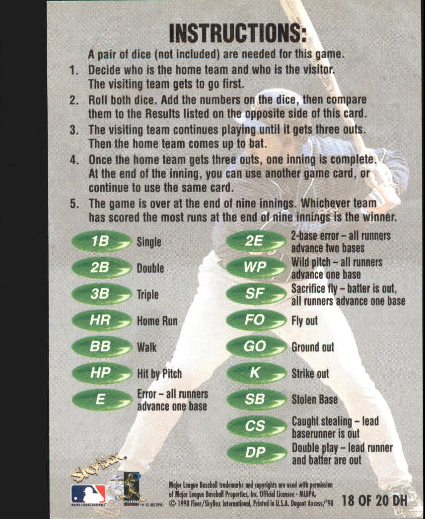 1998 Skybox Dugout Axcess Baseball "Insert" Cards - Picture 43 of 61