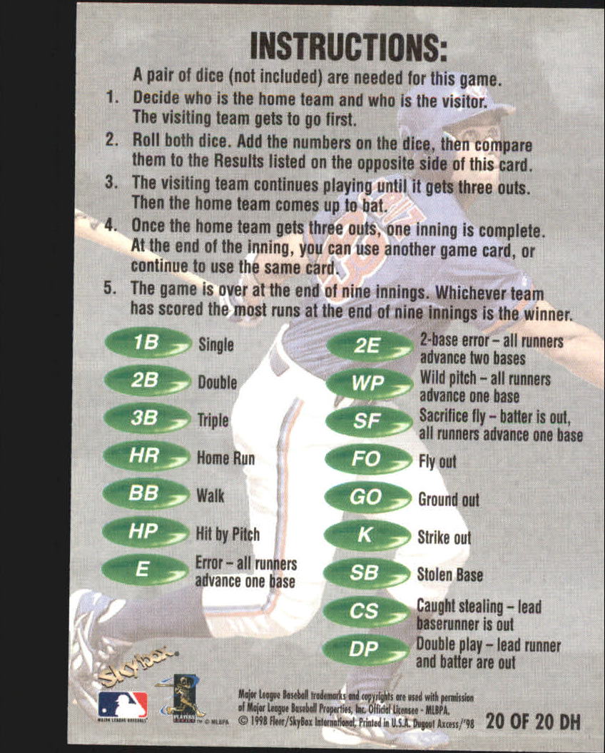 1998 Skybox Dugout Axcess Baseball "Insert" Cards - Picture 47 of 61