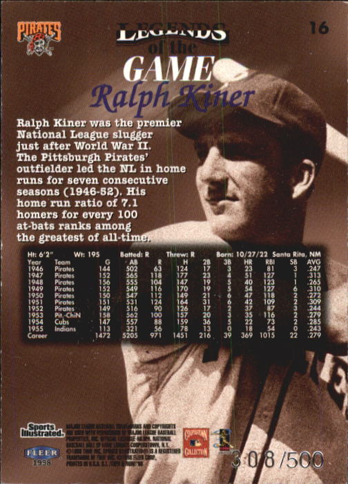 1998 Sports Illustrated Then and Now (Fleer) Baseball "Main Set" Cards - Picture 33 of 303