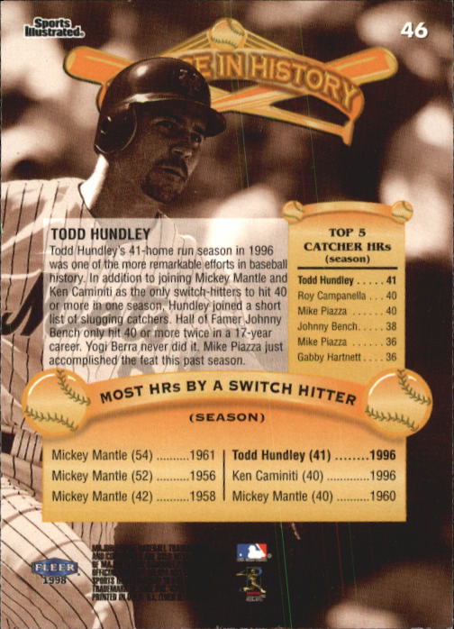 1998 Sports Illustrated Then and Now (Fleer) Baseball "Main Set" Cards - Picture 93 of 303