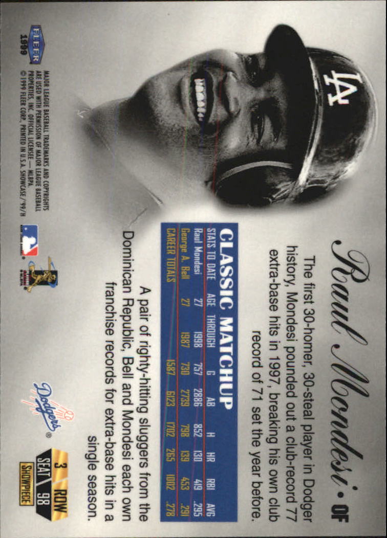1999 Flair Showcase (Fleer) Baseball "Row 3" Main Set Cards - Picture 96 of 126