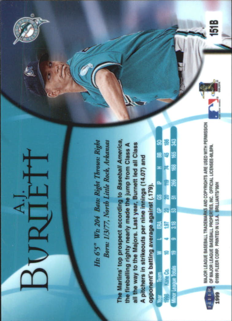 1999 Fleer Brilliants Baseball "Blue and Gold" Parallel Cards - Picture 60 of 84
