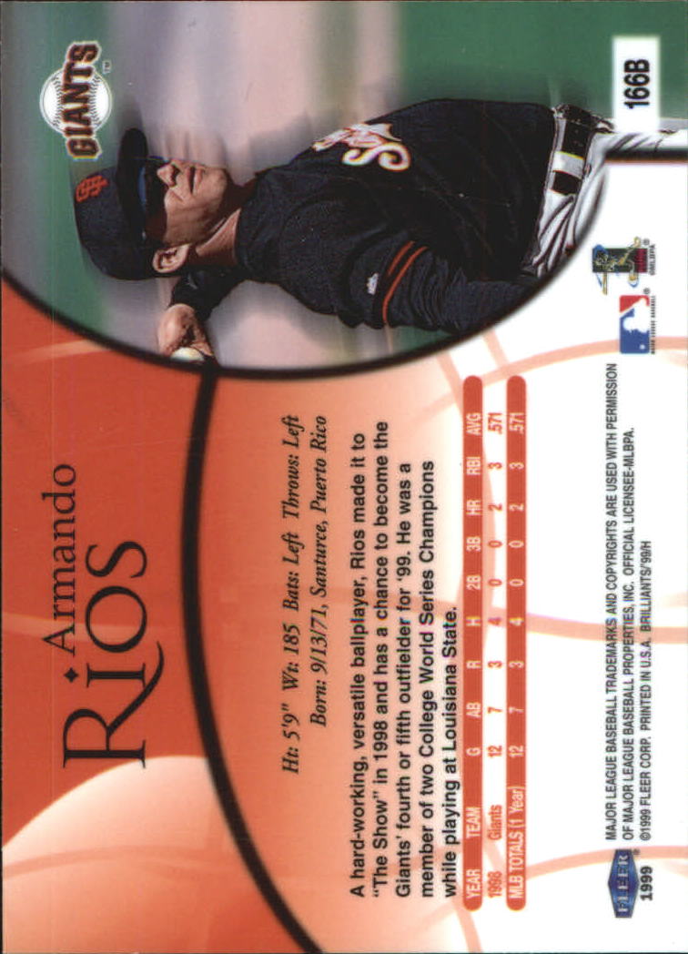 1999 Fleer Brilliants Baseball "Blue and Gold" Parallel Cards - Picture 76 of 84