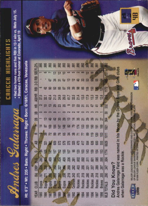 1999 Ultra (Fleer) Baseball "Main Set" Cards - Picture 97 of 501