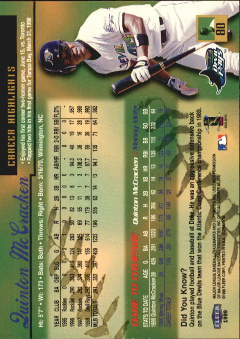 1999 Ultra (Fleer) Baseball "Main Set" Cards - Picture 161 of 501