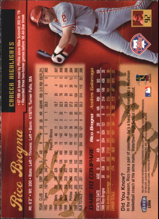 1999 Ultra (Fleer) Baseball "Main Set" Cards - Picture 185 of 501