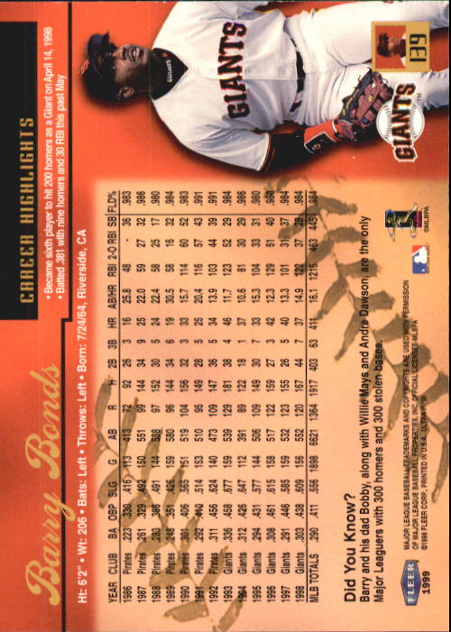 1999 Ultra (Fleer) Baseball "Main Set" Cards - Picture 279 of 501