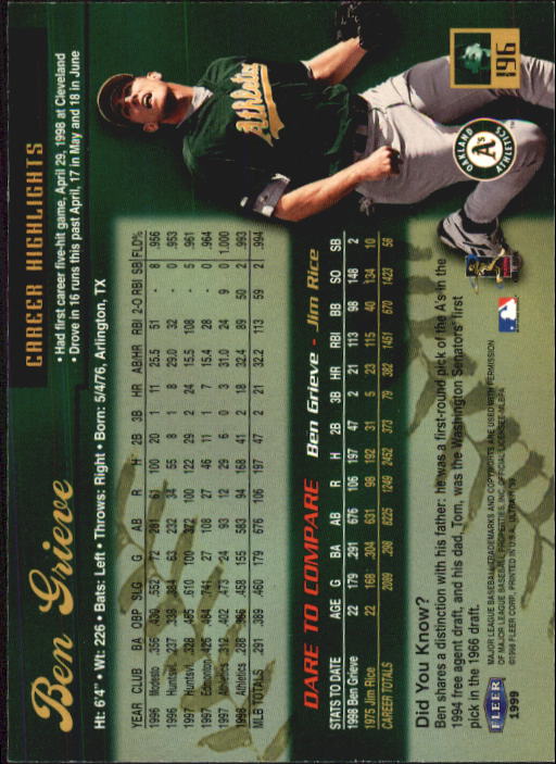 1999 Ultra (Fleer) Baseball "Main Set" Cards - Picture 393 of 501