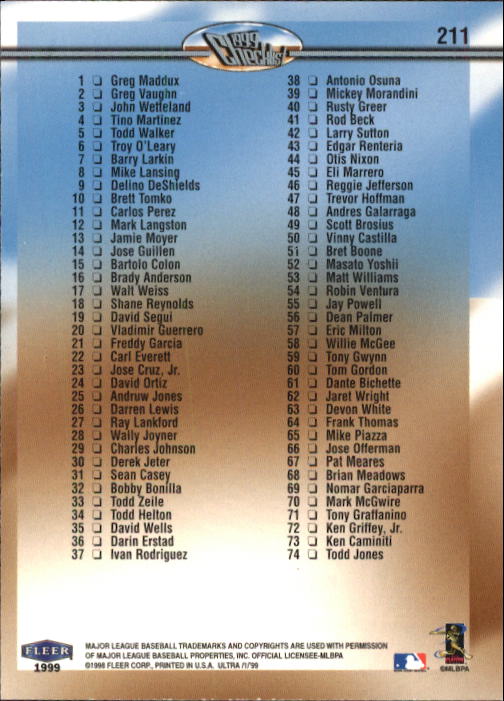 1999 Ultra (Fleer) Baseball "Main Set" Cards - Picture 423 of 501