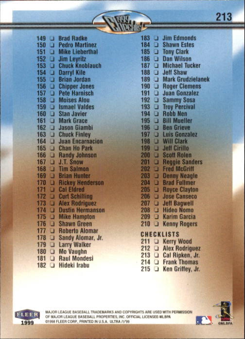 1999 Ultra (Fleer) Baseball "Main Set" Cards - Picture 427 of 501