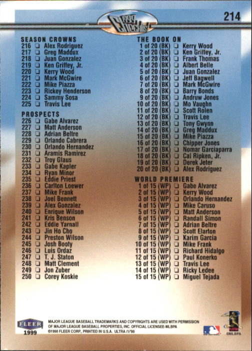 1999 Ultra (Fleer) Baseball "Main Set" Cards - Picture 429 of 501
