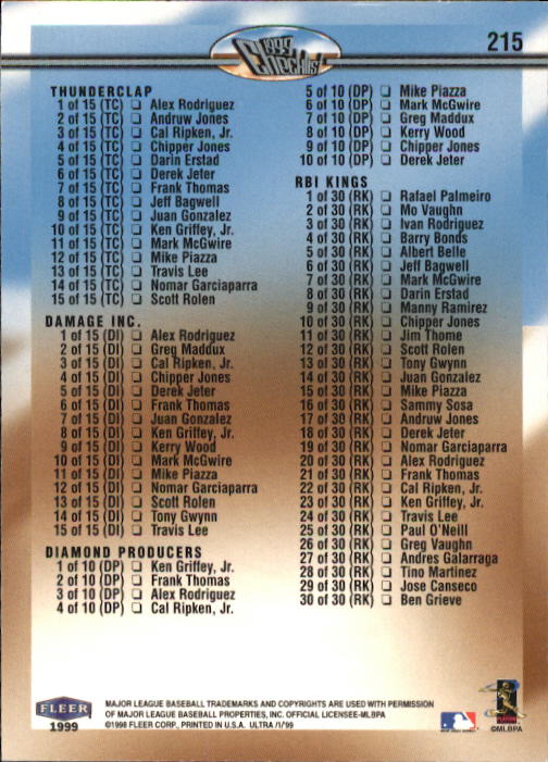 1999 Ultra (Fleer) Baseball "Main Set" Cards - Picture 431 of 501