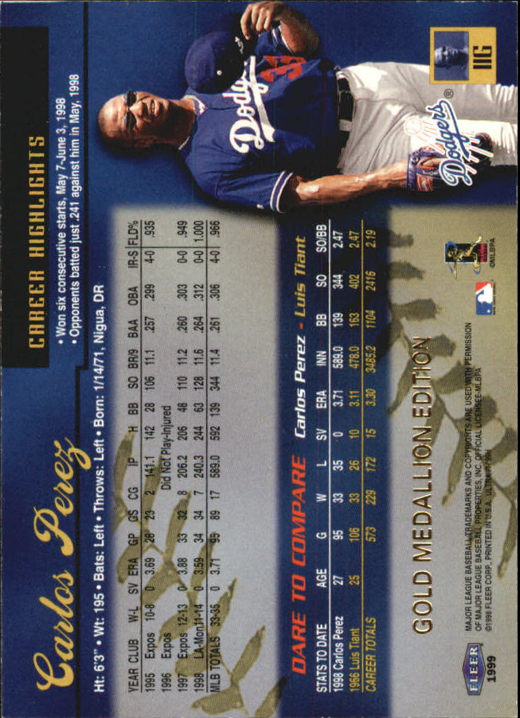 1999 Ultra (Fleer) Baseball "Gold and Platinum Medallion" Parallel Cards - Picture 10 of 224