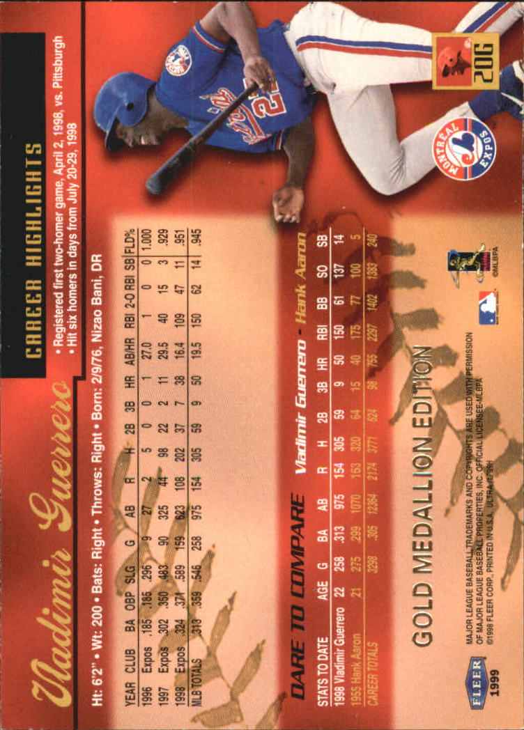 1999 Ultra (Fleer) Baseball "Gold and Platinum Medallion" Parallel Cards - Picture 22 of 224