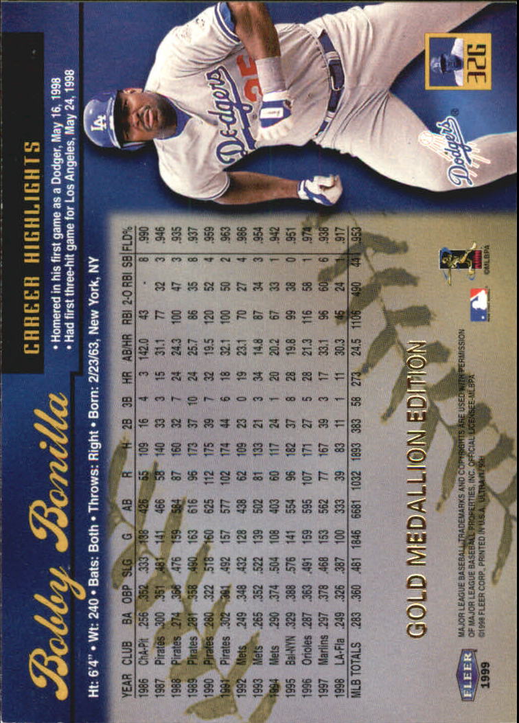 1999 Ultra (Fleer) Baseball "Gold and Platinum Medallion" Parallel Cards - Picture 34 of 224