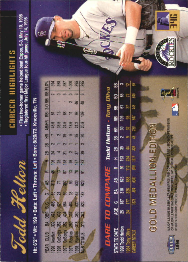 1999 Ultra (Fleer) Baseball "Gold and Platinum Medallion" Parallel Cards - Picture 36 of 224