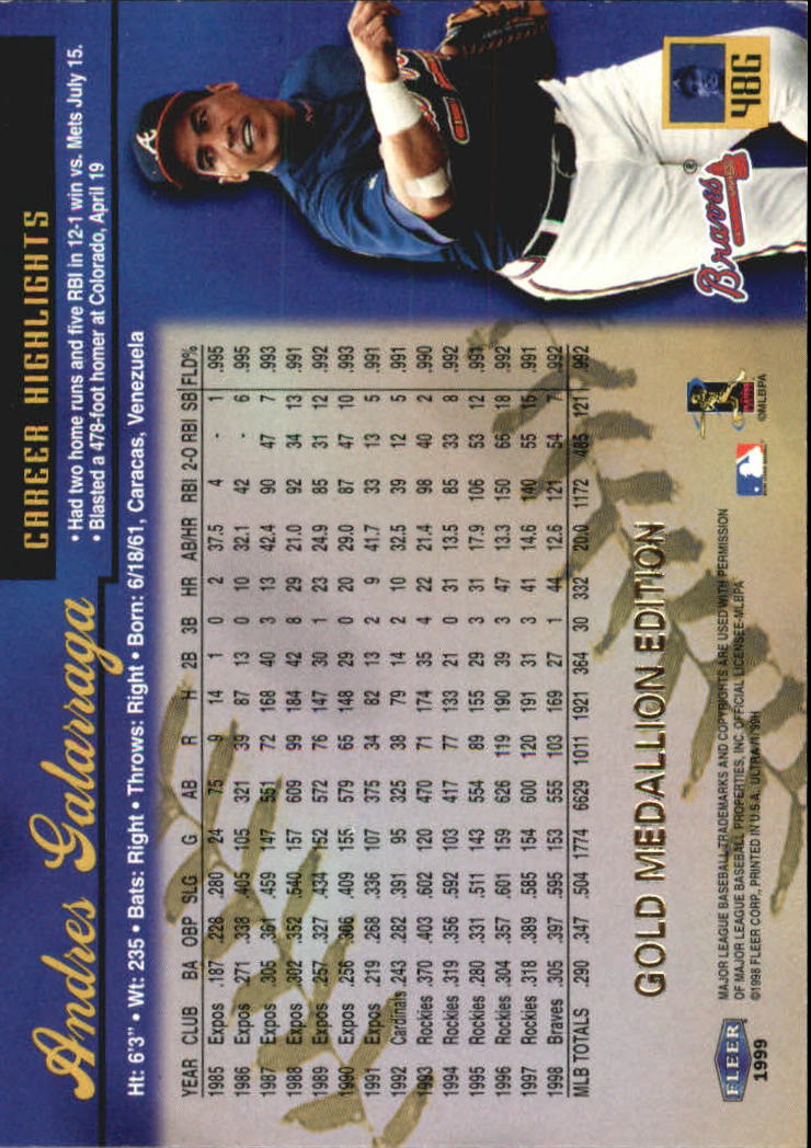 1999 Ultra (Fleer) Baseball "Gold and Platinum Medallion" Parallel Cards - Picture 54 of 224