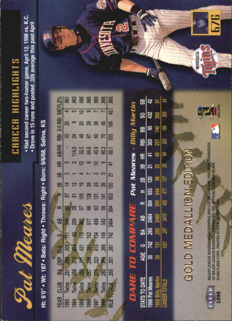 1999 Ultra (Fleer) Baseball "Gold and Platinum Medallion" Parallel Cards - Picture 74 of 224