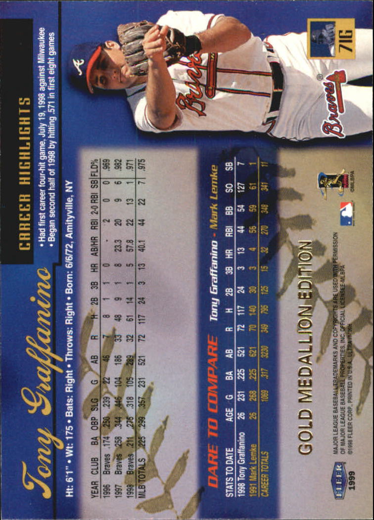 1999 Ultra (Fleer) Baseball "Gold and Platinum Medallion" Parallel Cards - Picture 76 of 224