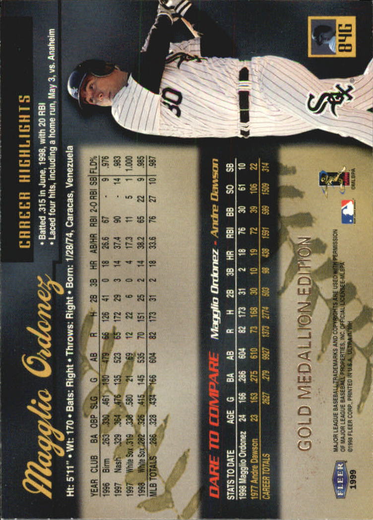 1999 Ultra (Fleer) Baseball "Gold and Platinum Medallion" Parallel Cards - Picture 84 of 224