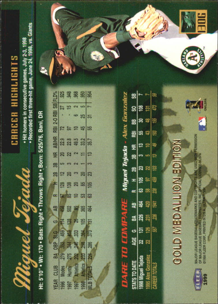 1999 Ultra (Fleer) Baseball "Gold and Platinum Medallion" Parallel Cards - Picture 126 of 224