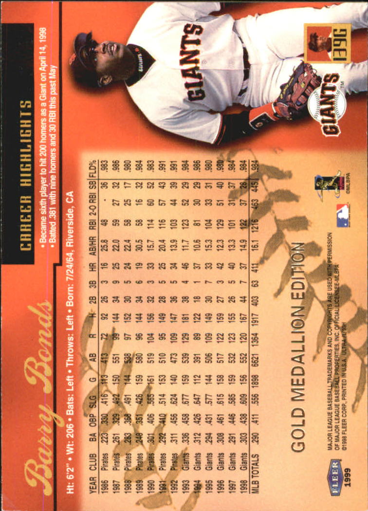 1999 Ultra (Fleer) Baseball "Gold and Platinum Medallion" Parallel Cards - Picture 136 of 224