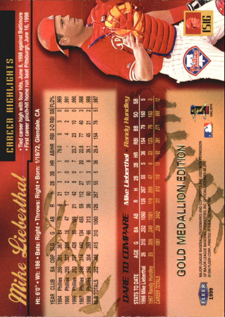 1999 Ultra (Fleer) Baseball "Gold and Platinum Medallion" Parallel Cards - Picture 144 of 224