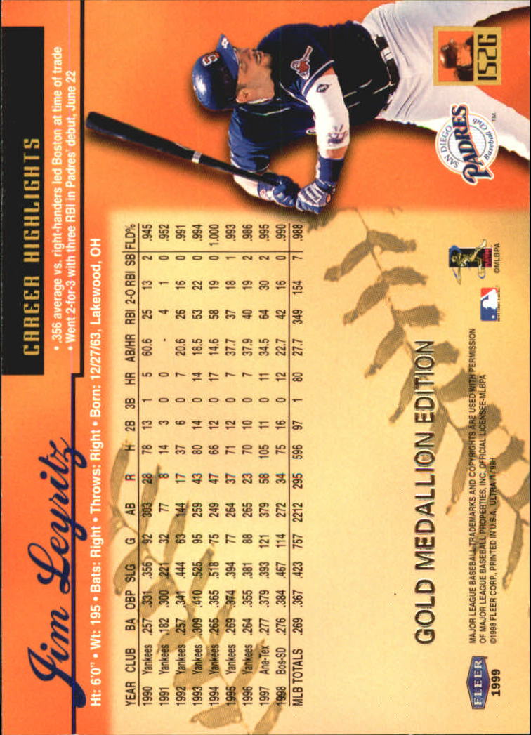 1999 Ultra (Fleer) Baseball "Gold and Platinum Medallion" Parallel Cards - Picture 146 of 224