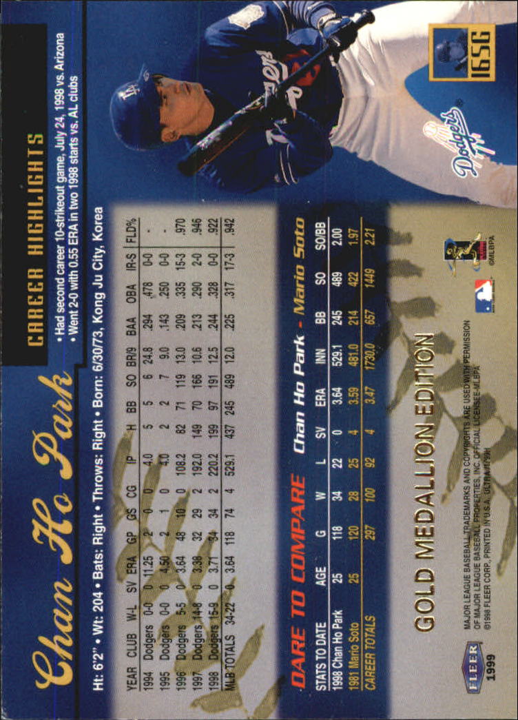 1999 Ultra (Fleer) Baseball "Gold and Platinum Medallion" Parallel Cards - Picture 156 of 224